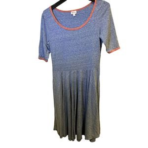 Lularoe Nicole Blue With Pink Neck Trim Dress Women’s Size XL